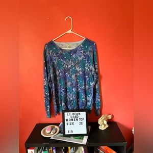 LLBean floral buttons up sweater cardigan